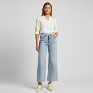 SIMON MILLER Wide Leg Cropped Jeans Light Wash Distressed Raw Hem Womens Size 28